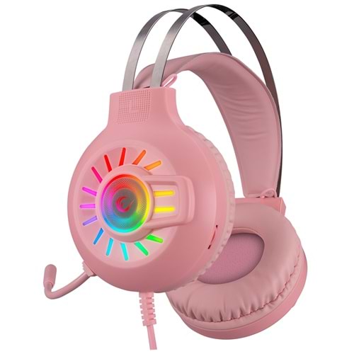 Rampage RM-K44 ZENGIBAR Pembe 7.1 Surround RGB Işık Efekti Mikrofonlu Oyuncu Kulaklığı