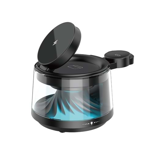 Wiwu Wi-W039 5'i 1 Arada Kablosuz Şarj Standı, Ortam Aydınlatmalı Bluetooth Hoparlör 15W