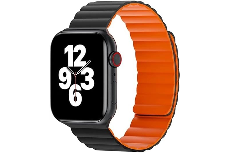 Wiwu WB001 Manyetik Silikon Saat Kordonu iWatch 42/44/45/49 mm Black+Orange