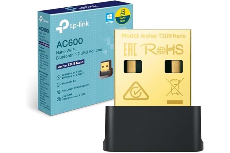 Tp-Link Kablosuz USB Adaptör AC600 Archer T2UB Nano Siyah