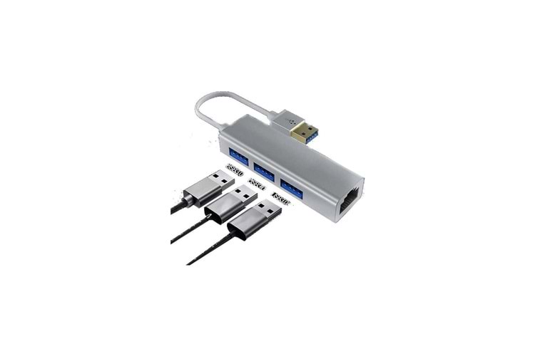 Daytona FC06 USB to 3 Port USB RJ45 Kablolu Adaptör Gri