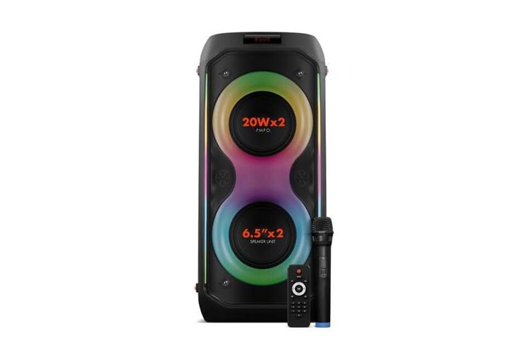 Powerway Duo Taşınabilir Mikrofonlu 20x2 W Karaoke Ses Kayıt Bluetooth Hoparlör Led Işıklı
