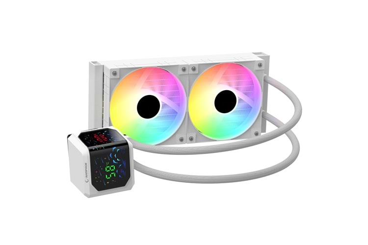 Rampage HELIOS D24 Beyaz 12cm Fan Sıcaklık Göstergeli Intel LGA1700/AMD AM5 ARGB 240mm Sıvı Soğutmalı CPU Fan
