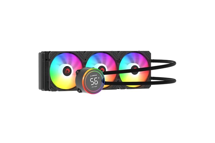 Rampage HELIOS C17 Siyah 12cm Fan Sıcaklık Göstergeli Intel LGA1700/AMD AM5 ARGB 360mm Sıvı Soğutmalı CPU Fan