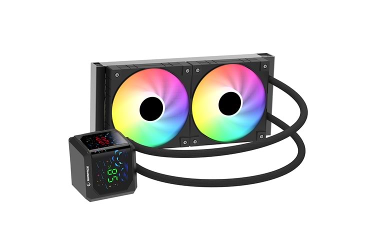 Rampage HELIOS D24 Siyah 12cm Fan Sıcaklık Göstergeli Intel LGA1700/AMD AM5 ARGB 240mm Sıvı Soğutmalı CPU Fan