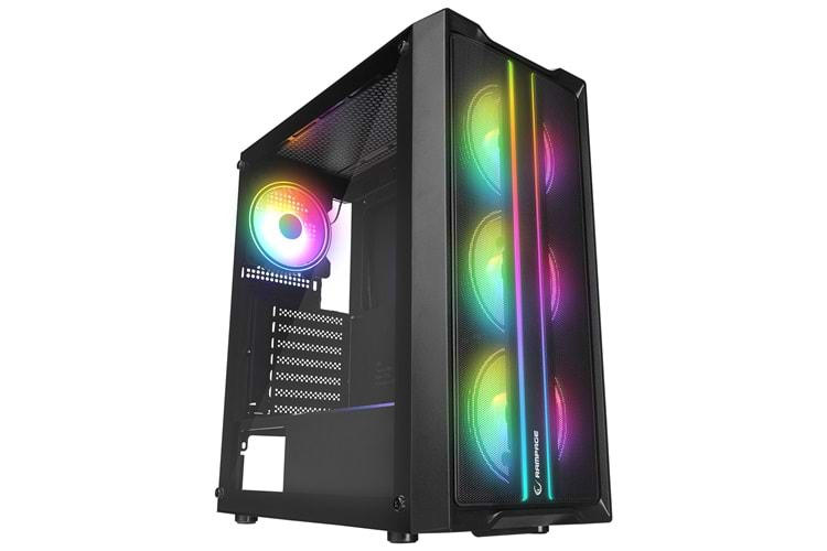 Rampage SLIDER Mesh LED Şerit Temperli Cam Siyah 4*12cm Sabit RGB Fan ATX Mid-T Gaming Oyuncu Kasası