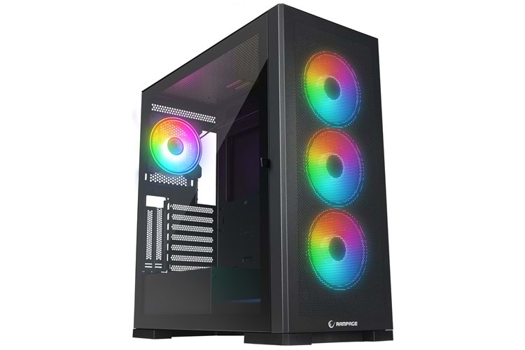 Rampage MAGNIFIC Mesh Manyetik Temperli Camlı Siyah 4*12cm RGB Fan ATX Mid-T Gaming Oyuncu Kasası