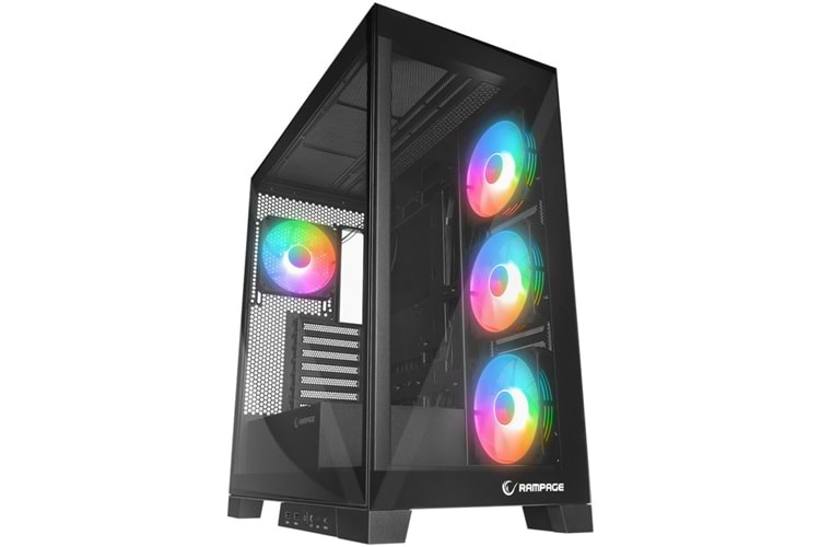 Rampage HYDRA V2 BLACK Type-C+USB3.0 Temperli Camlı 4*ARGB Infinity Fan+Hub E-ATX Exclusive Gaming Oyuncu Kasası