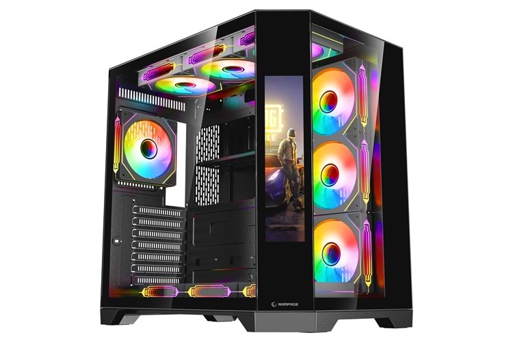 Rampage NOVA 9.16 Lcd Ekranlı Hub+Kumanda Siyah 7x12cm ARGB Pwm Fan Gaming Oyuncu Kasası