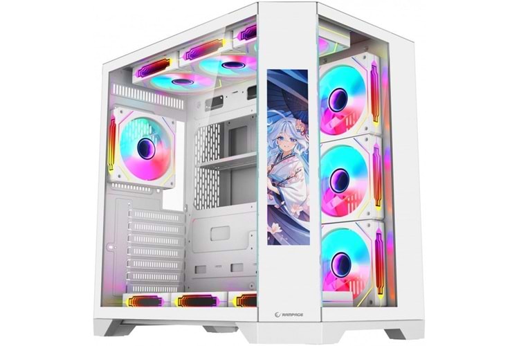 Rampage NOVA 9.16 Lcd Ekranlı Hub+Kumanda Beyaz 7x12cm ARGB Fan+Kumanda Gaming Oyuncu Kasası
