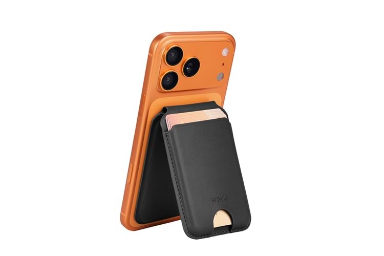 Wiwu MW-007P Magnetik Standlı Kartlık Kablosuz Şarj Uyumlu FindMy ve Find Hub Özellikli Mag Wallet Siyah