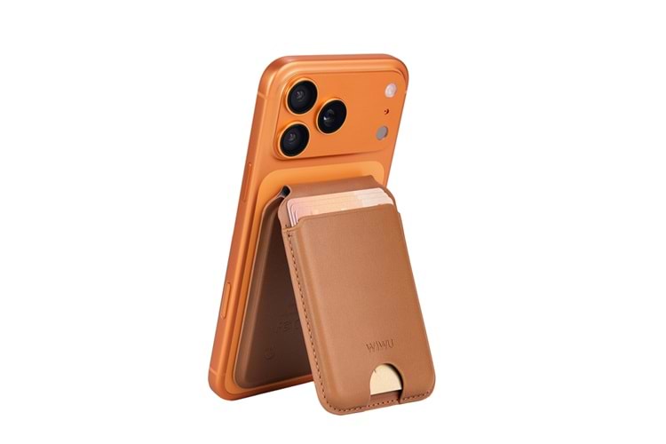 Wiwu MW-007P Magnetik Standlı Kartlık Kablosuz Şarj Uyumlu FindMy ve Find Hub Özellikli Mag Wallet Kahverengi