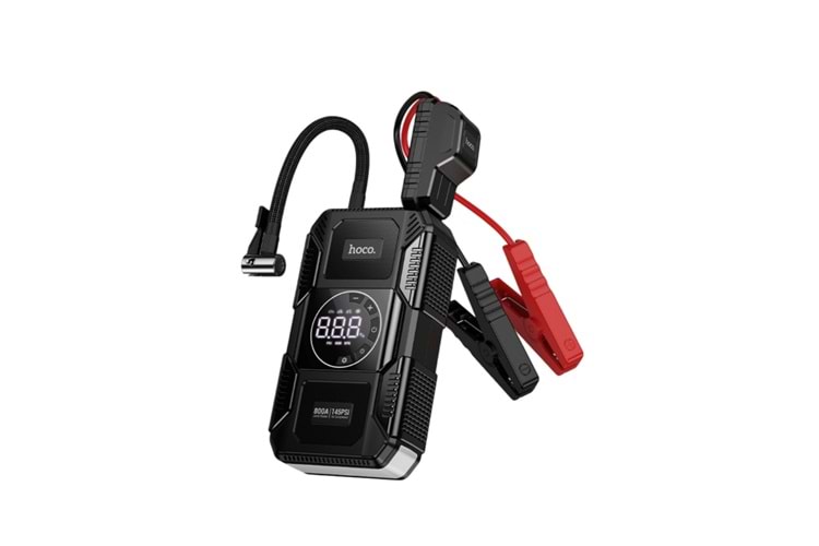 Hoco QS6 Akıllı Hava Pompası ve Acil Marş Destekli 8.000 mAh Powerbank - Siyah