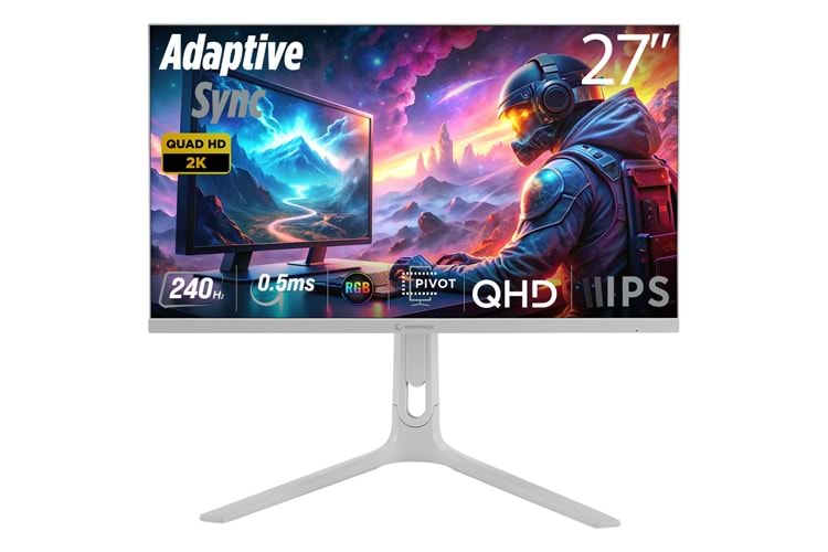 Rampage ELLIPSE EL27R240Q 27 240Hz 0.5ms BOE IPS QHD 2K Freesync/G-Sync RGB Pivot Beyaz Flat Oyuncu Monitörü