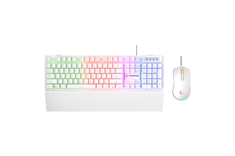 Rampage KM-RX7 FORTUNA V2 Gökkuşağı Aydınlatmalı USB Beyaz Gaming Combo US Layout English Gaming Klavye + 12800 dpi Mous