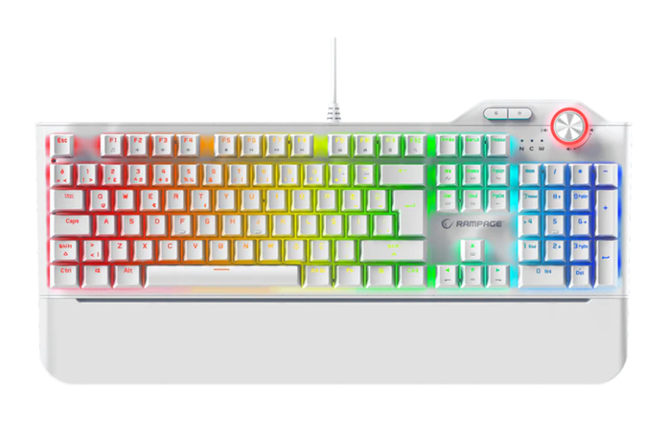 Rampage Hydra R6 Full Color RGB LED Gaming Pro Red Switch Q Aluminyum Kaplama Multimedia Mekanik Klavye Beyaz