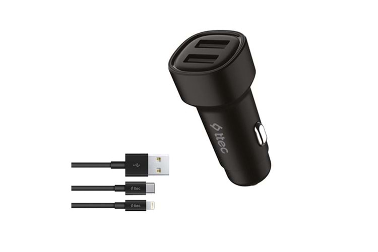 Ttec 2CKS31DS SmartCharger Duo 3.1A Çift USB Araç Şarj Aleti + USB-C ve Lightning Kablo