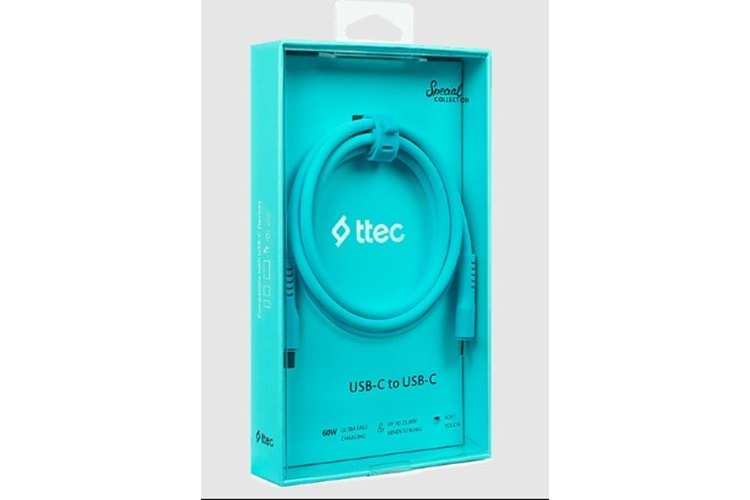 Ttec 2DK59NM USB-C - USB-C 60W PD/QC Hızlı Şarj & Data Kablosu 120cm Neon Mavi