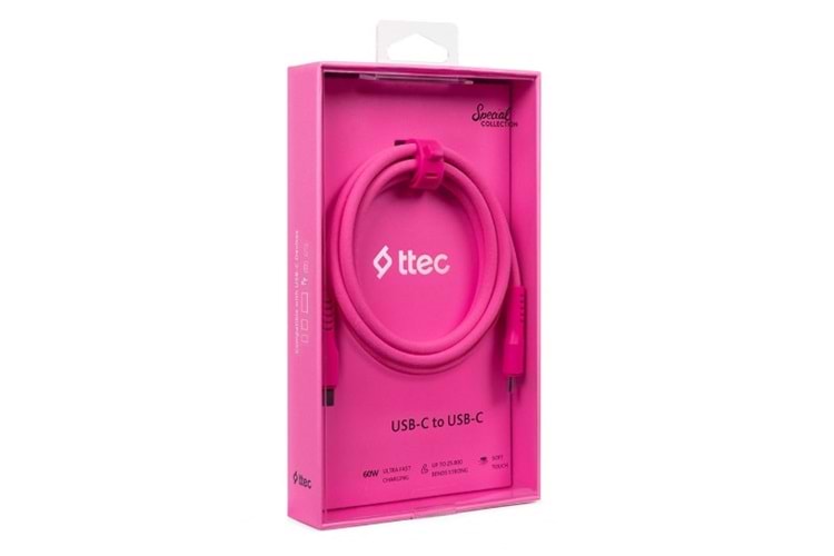 Ttec 2DK59NP USB-C - USB-C 60W PD/QC Hızlı Şarj & Data Kablosu 120cm Neon Pembe