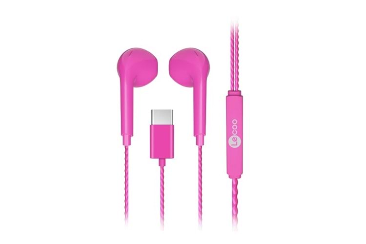Lecoo EH104 Kablolu Type-C Kulak İçi Mikrofonlu Kulaklık Pembe
