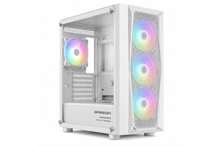 Gameon Emperor Arctic IV Series RGB Gaming Kasa Temperli Cam Beyaz Oyuncu Kasası