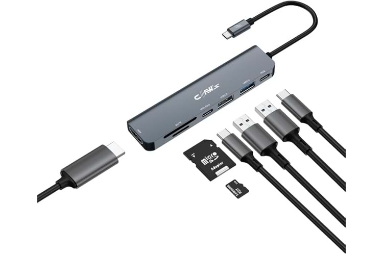 CHUB007-P 7in1 Windows & Mac 100W Hızlı Şarj - Type-C To 4K HDMI *1x Usb-C 100W Pd *1x Usb-C Data *1x USB 3.0 5gbps