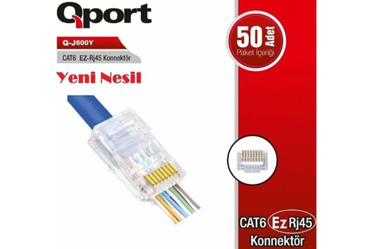 Qport Q-J600Y 50'li RJ45 Konnektör
