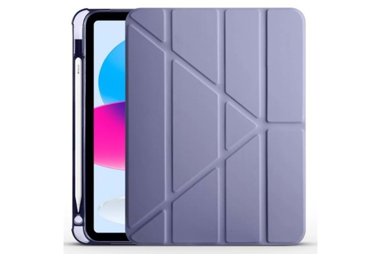 Apple iPad 10.9 2022 (10.Nesil) Kılıf Tri Folding Kalem Bölmeli Standlı Kılıf Mor
