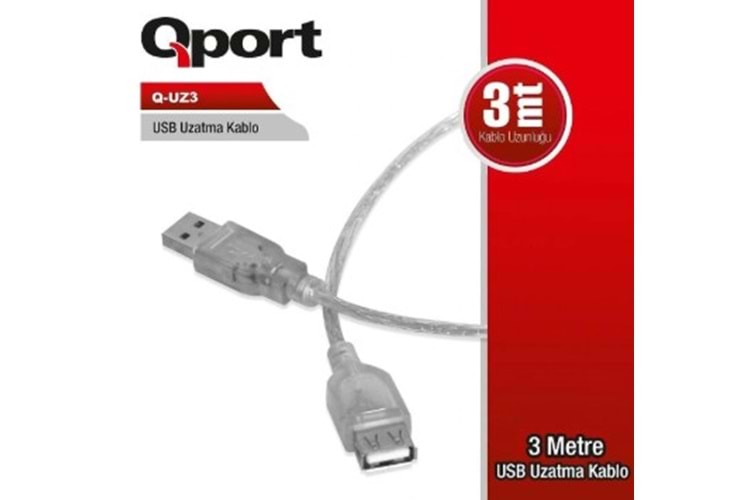 Qport Q-UZ3 3 m USB 2.0 Uzatma Kablosu