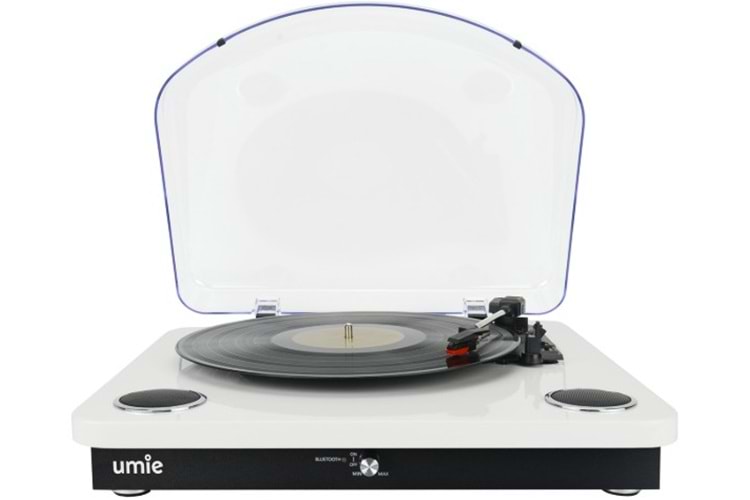 Umie Bemol Beyaz Piano Kaplama Plak Çalar 10W BT İN, BT OUT, RCA, USB Özellikli Nostaljik Pikap