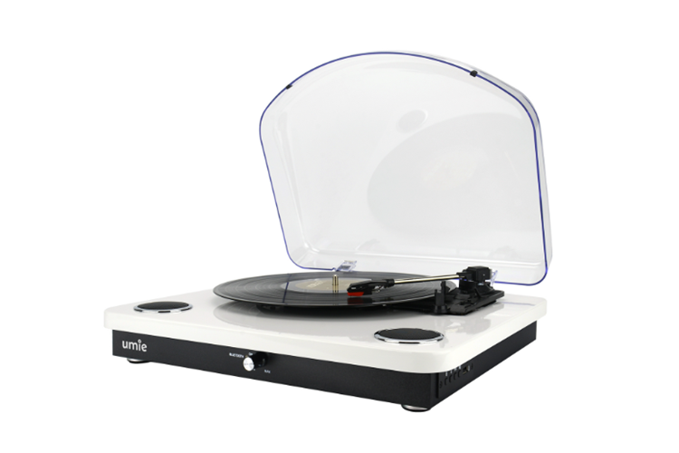 Umie Bemol Beyaz Piano Kaplama Plak Çalar 10W BT İN, BT OUT, RCA, USB Özellikli Nostaljik Pikap