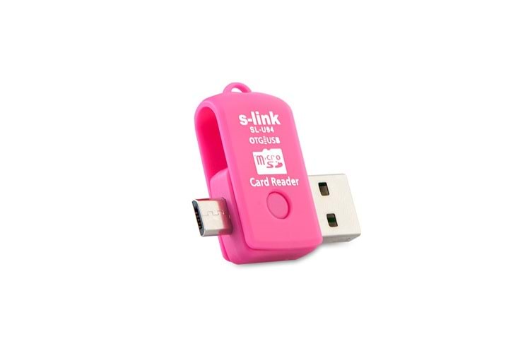 S-link SL-U94 Pembe Usb To Mikro 5 Pin + Kart Okuyucu OTG Çevirici