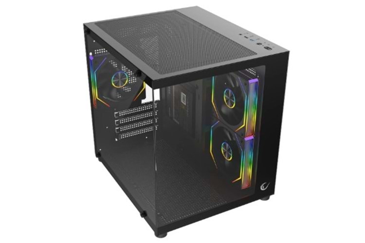 Rampage LUMID 650W 80 Plus Bronze M-ATX Temperli Camlı 3*12cm ARGB Fan Siyah Oyuncu Kasası