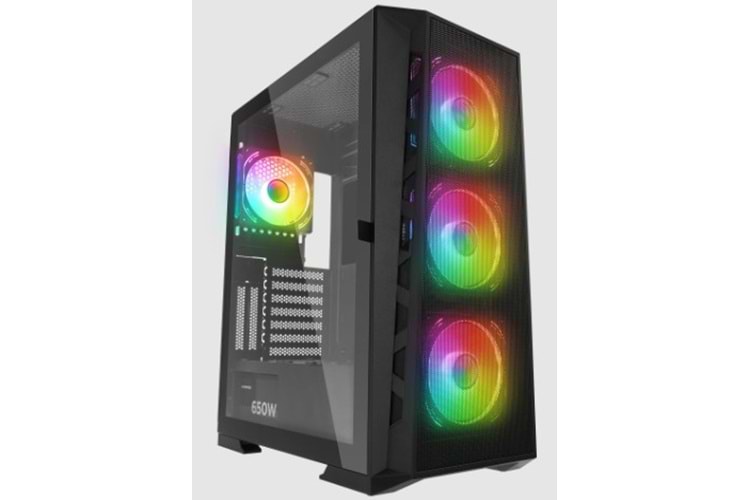 Rampage GLARE Mesh 650W 80+ Siyah 4*12cm ARGB Fan Manyetik Temperli Camlı ATX Mid-T Gaming Oyuncu Kasası