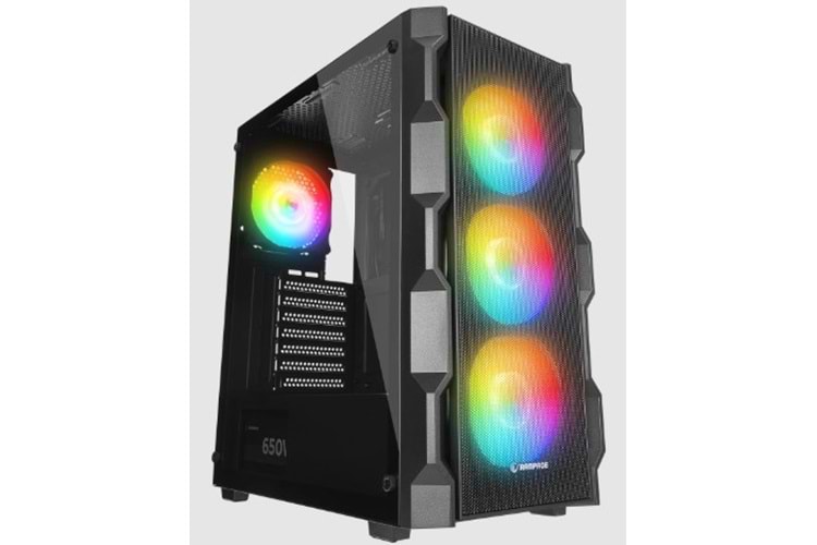 Rampage WOON Mesh 650W 80+ BRONZE 4*12cm ARGB Fan Temper Camlı Mid-T Siyah Oyuncu Kasası
