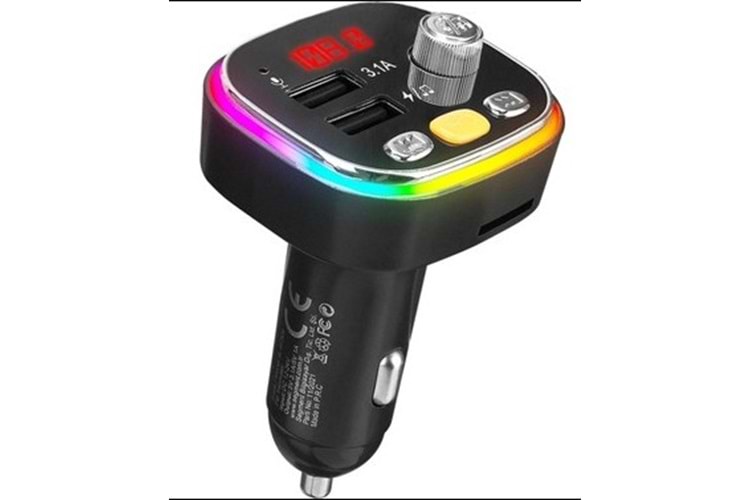 S-link SL-BT306 Çift USB 5V 3.1A Rainbow Işıklı Led Ekran TF Kartlı V5.0 Bluetooth Fm Transmitter