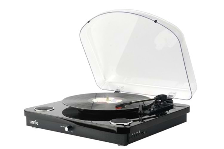 Umie Bemol Siyah Piano Kaplama Plak Çalar 10W BT İN, BT OUT, RCA, USB Özellikli Nostaljik Pikap