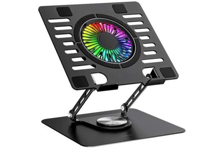 Addison AD-RC36 Steely 360 Derece Dönebilen Fanlı RGB Işıklı Ayarlanabilir Siyah Metal Laptop Stand