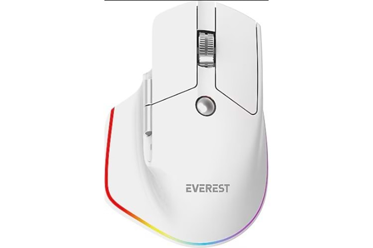 Everest SMW- 178 HANDY 2in1 Bluetooth+2,4Ghz Beyaz Şarjedilebilir 4000 DPI Yatay/Dikey Wheel Ergonomik RGB Mouse