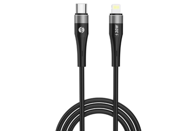 S-link SL-BCL16 30W 1m Type-C to Lightning PD Silikon Siyah Hızlı Şarj Kablosu