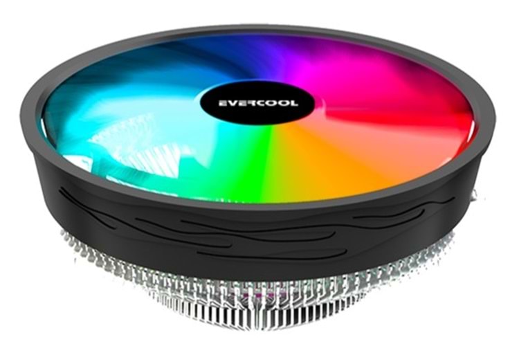 Evercool CS-02 Rainbow 3Pin 12cm Fan Intel LGA1700/AMD AM5 Uyumlu Hava Soğutmalı CPU Fan