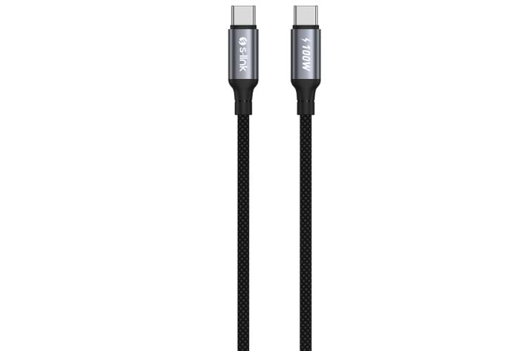 S-link Armor CC-0100 100W 1.2m Type-C to Type-C PD Örgülü Metal Başlıklı Siyah Hızlı Şarj Kablosu