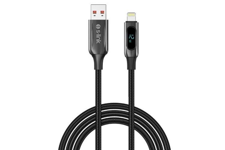 S-link Armor LED UL-012 12W 1m USB to Lightning PD Örgülü LED Başlıklı Siyah Hızlı Şarj Kablosu