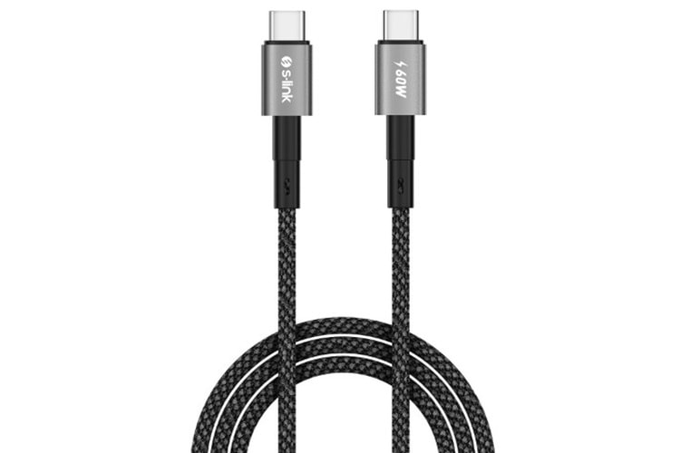 S-link Armor MCC-01 60W 1m Type-C to Type-C PD Örgülü Metal Başlıklı Siyah Hızlı Şarj Kablosu