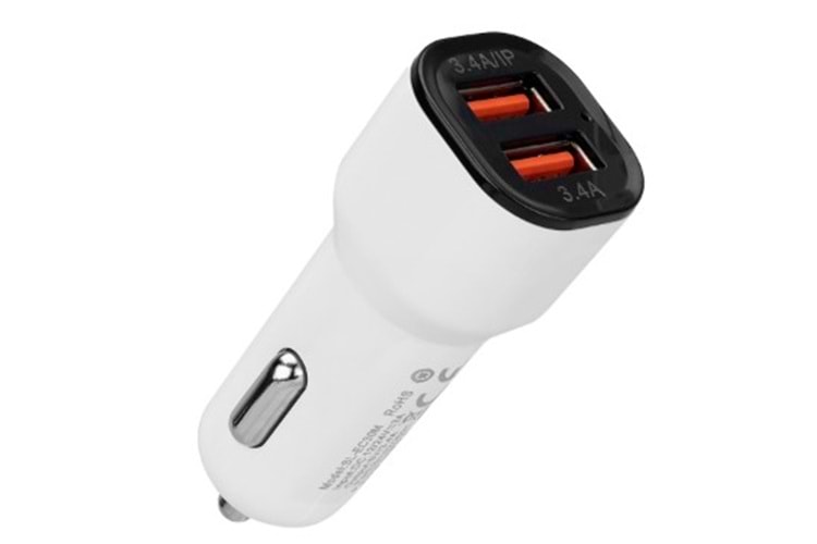 S-link SL-EC30T Type-C Kablolu 3.4A 2 USB Beyaz Araç Şarj Cihazı