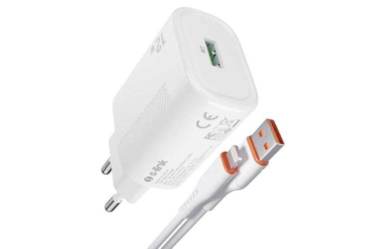 S-link SL-EC40L Lightning Kablolu 5V 2400MA Beyaz Ev Şarj Adaptörü