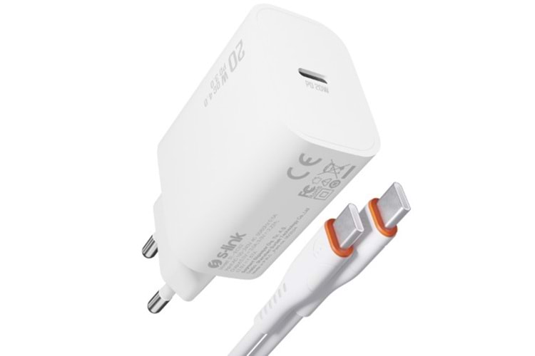 S-link SL-EC62TP Type-C 20W PD3.0 Quick Charge QC4.0 Kablo + Ev Şarj Adaptör