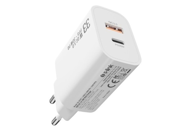 S-link SL-EC67 Type USB-C 30W PD / 33W PPS USB QC 3.0 18W Hızlı Ev Şarj Adaptörü