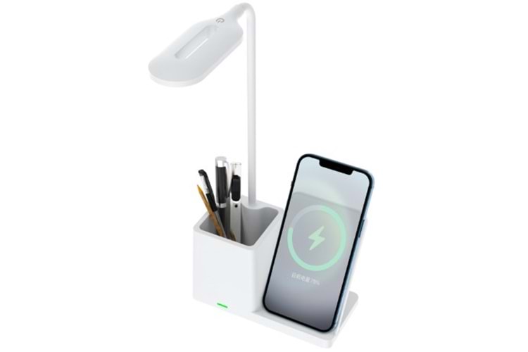 S-link SL-M9054 Beyaz TypeC 15W Kablosuz Şarj Cihazı Kalemlikli Masa Lambası