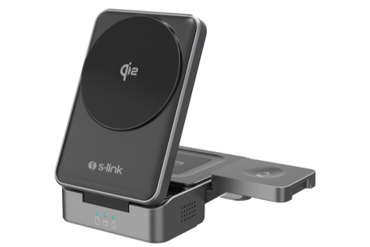 S-link SW-CWF116 Siyah Telefon Kulaklık Akıllı Saat 15W 3 in 1 Magsafe Qi2 Kablosuz Şarj Cihazı